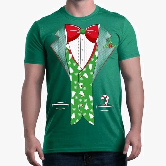Tuxedo Christmas  Tree Vest T-Shirt, Mens Small, Holiday Xmas Shirt - Picture 1 of 3